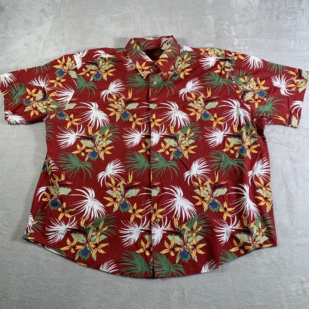 Crossings Shirt Mens 2XL Red Hawaiian Floral Short‎ Sleeve Button Down Tropical